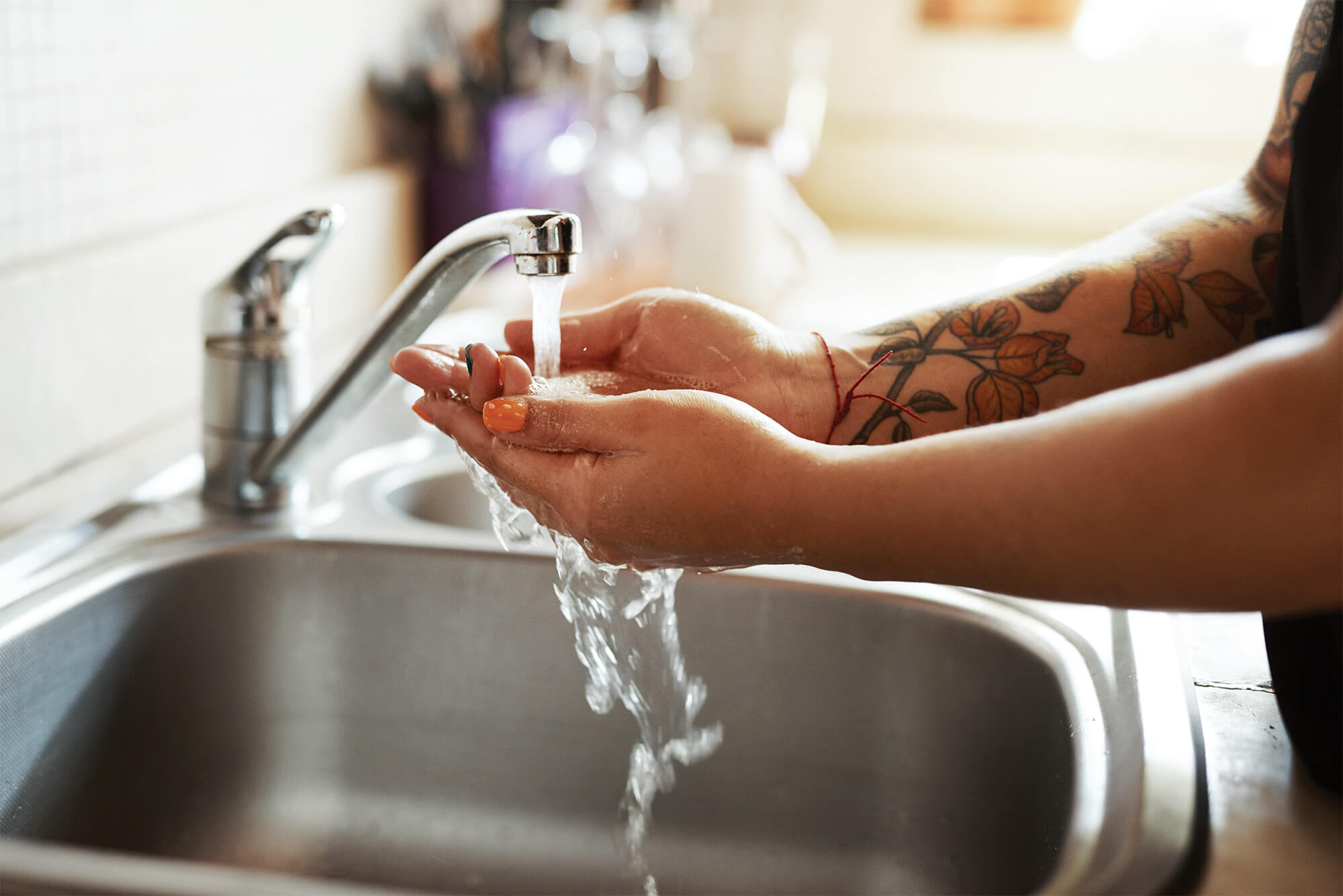 Hand washing with water and soap