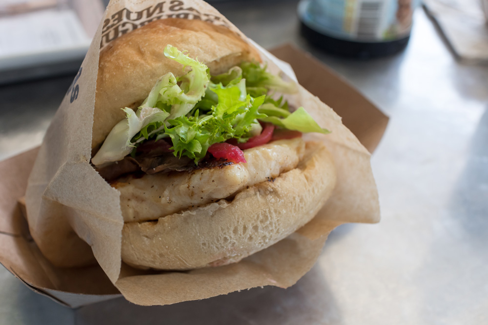 Burger with vegetable wrap instead of bun