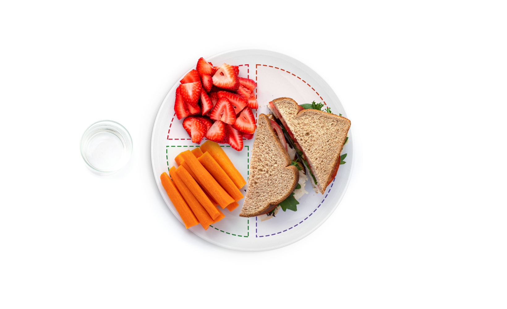 A healthy lunch plate featuring a sandwich, carrot sticks